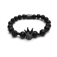 Thumbnail for Man Bracelet - Men’s Beaded Bracelets - Black Crown & Lava Stones Bracelet - Men’s Bracelet Bracelet XS (14-15cm) Brother & Sisters