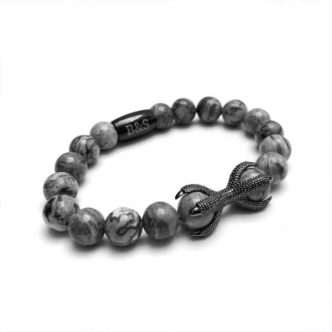 Man Bracelet - Men’s Beaded Bracelets - Black Viking & Grey Stones - Men’s Bracelet Bracelet Brother & Sisters