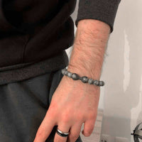Thumbnail for Man Bracelet - Men’s Beaded Bracelets - Black Viking & Grey Stones - Men’s Bracelet Bracelet Brother & Sisters