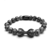 Thumbnail for Man Bracelet - Men’s Beaded Bracelets - Black Viking & Grey Stones - Men’s Bracelet Bracelet XS (14-15cm) Brother & Sisters