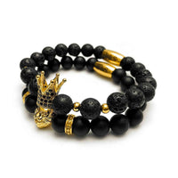 Thumbnail for Man Bracelet - Men’s Beaded Bracelets - Gold Crowned Lion Set - gold bracelet for man Bracelet Brother & Sisters