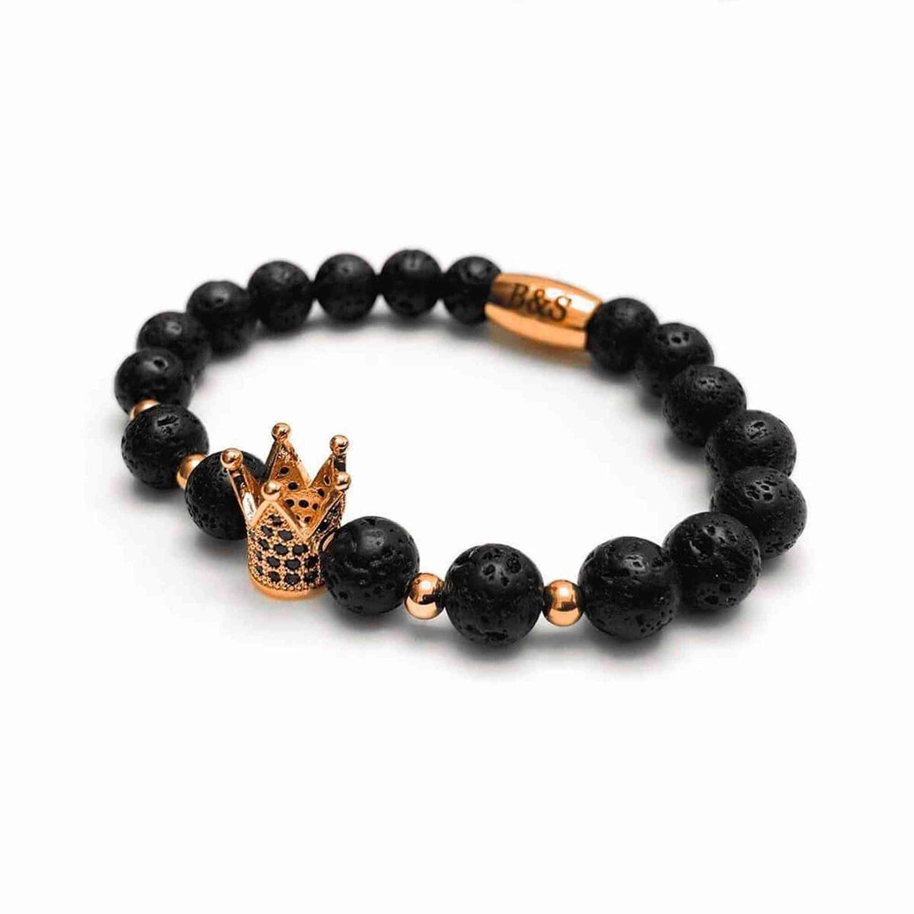 Man Bracelet - Men's Beaded Bracelets - Rose Gold Crown with Lava Stones Mens Bracelet Bracelet Brother & Sisters