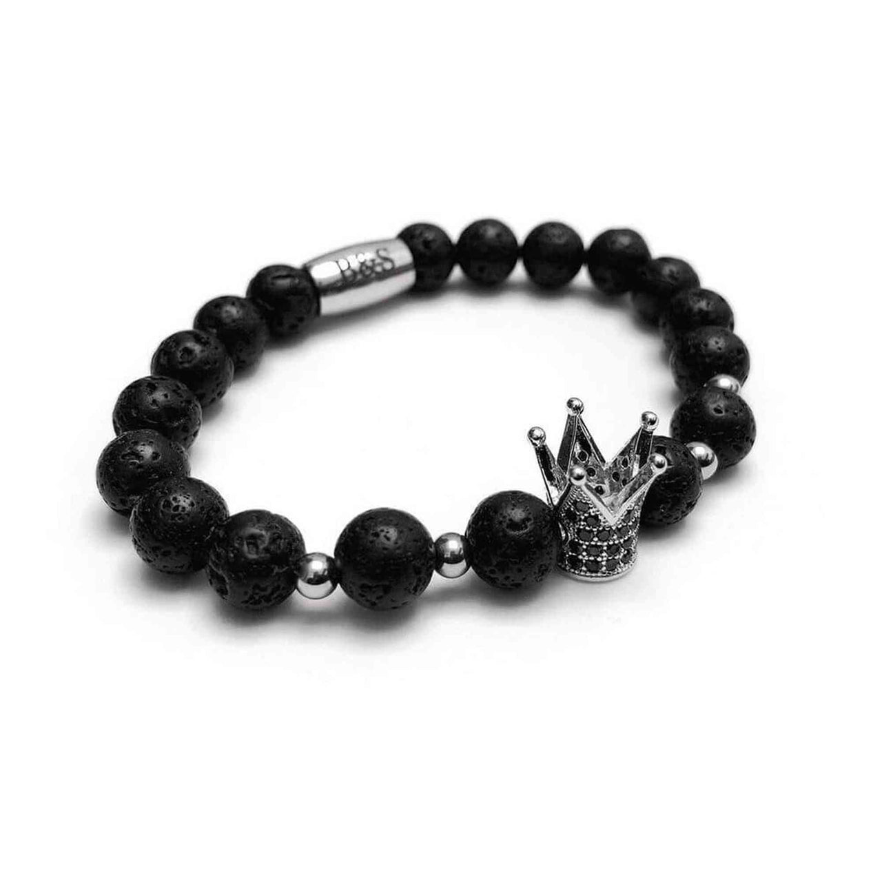 Man Bracelet - Men’s Beaded Bracelets - White Gold Crown with Volcanic Stones Bracelet - Men’s Bracelet Bracelet Brother & Sisters