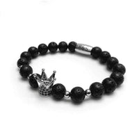 Thumbnail for Man Bracelet - Men’s Beaded Bracelets - White Gold Crown with Volcanic Stones Bracelet - Men’s Bracelet Bracelet Brother & Sisters