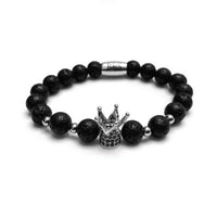 Thumbnail for Man Bracelet - Men’s Beaded Bracelets - White Gold Crown with Volcanic Stones Bracelet - Men’s Bracelet Bracelet XS (14-15cm) Brother & Sisters