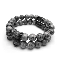Thumbnail for Man Bracelets - Men’s Beaded Bracelets - Black Lion & Grey Stones Set - Men’s Bracelet Bracelet Brother & Sisters