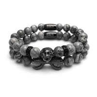 Thumbnail for Man Bracelets - Men’s Beaded Bracelets - Black Lion & Grey Stones Set - Men’s Bracelet Bracelet XS (14-15cm) Brother & Sisters