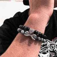 Thumbnail for Man Bracelets - Men’s Beaded Bracelets - Black Lion with Black & Grey Stones Set - Men’s Bracelet Bracelet Brother & Sisters