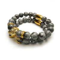Thumbnail for Man Bracelets - Men’s Beaded Bracelets - Gold Lion & Grey Stones Set - gold bracelet for man Bracelet Brother & Sisters