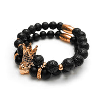 Thumbnail for Man Bracelets - Men’s Beaded Bracelets - Rose Gold Crowned Lion Set - Mens Bracelet Bracelet Brother & Sisters