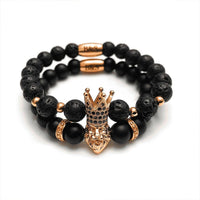 Thumbnail for Man Bracelets - Men’s Beaded Bracelets - Rose Gold Crowned Lion Set - Mens Bracelet Bracelet XS (14-15cm) Brother & Sisters