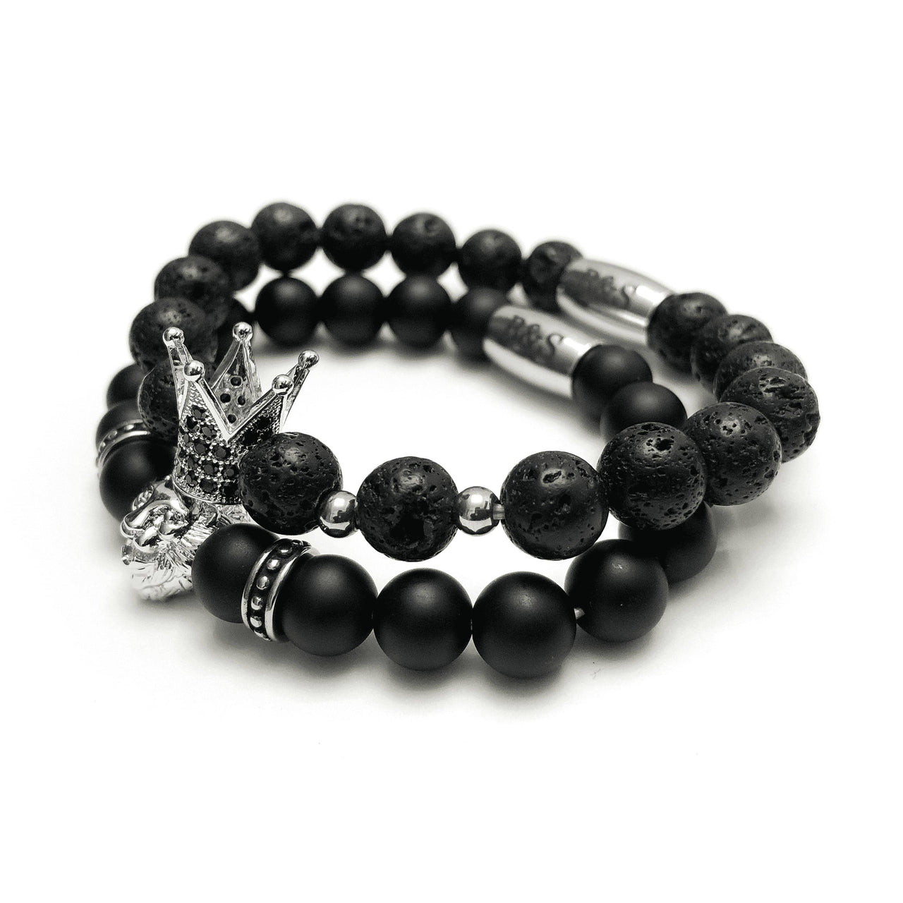 Man Bracelets - Men’s Beaded Bracelets - White Gold Crowned Lion Set - Men’s Bracelet Bracelet Brother & Sisters