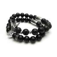 Thumbnail for Man Bracelets - Men’s Beaded Bracelets - White Gold Crowned Lion Set - Men’s Bracelet Bracelet Brother & Sisters