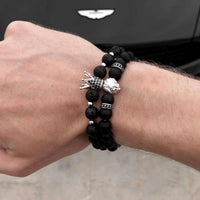 Thumbnail for Man Bracelets - Men’s Beaded Bracelets - White Gold Crowned Lion Set - Men’s Bracelet Bracelet Brother & Sisters