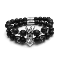 Thumbnail for Man Bracelets - Men’s Beaded Bracelets - White Gold Crowned Lion Set - Men’s Bracelet Bracelet XS (14-15cm) Brother & Sisters