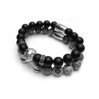 Thumbnail for Man Bracelets - Men’s Beaded Bracelets - White Gold Lion with Black & Grey Stones Set - Men’s Bracelet Bracelet Brother & Sisters