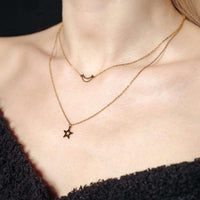 Thumbnail for Moon & Star Necklace - Ladies Gold Necklace - Woman Necklace - Gold Chain Necklace 18k Gold Brother & Sisters