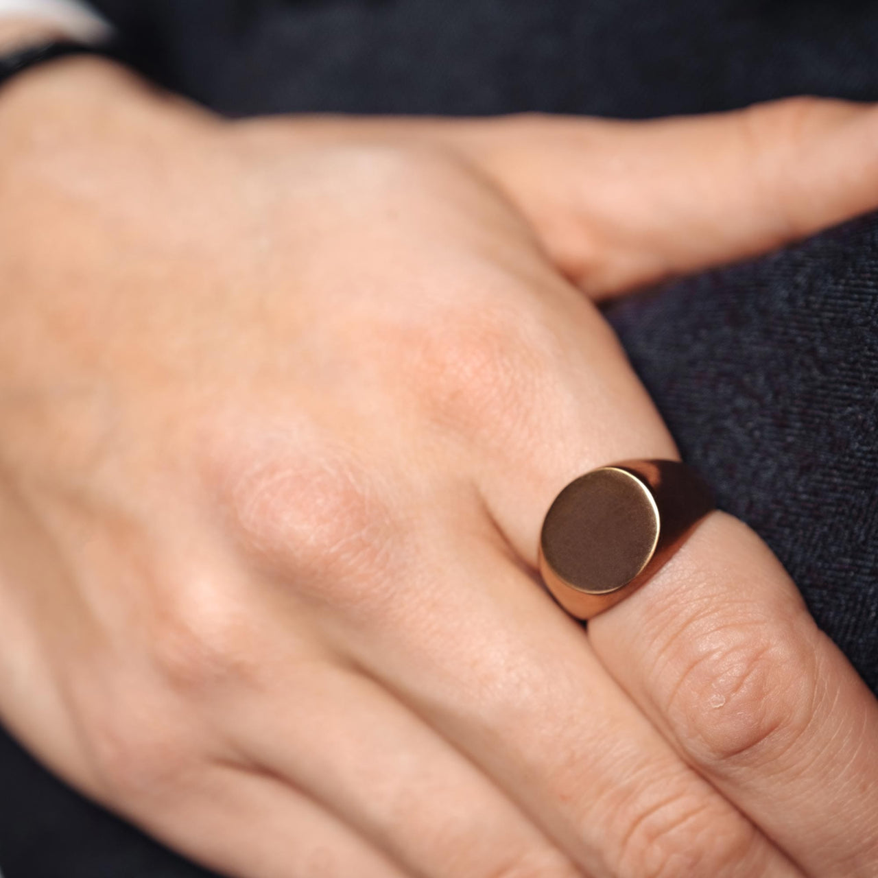 Oval Ring worn close-up — bold 15mm wide mens statement ring in silver, sleek modern design